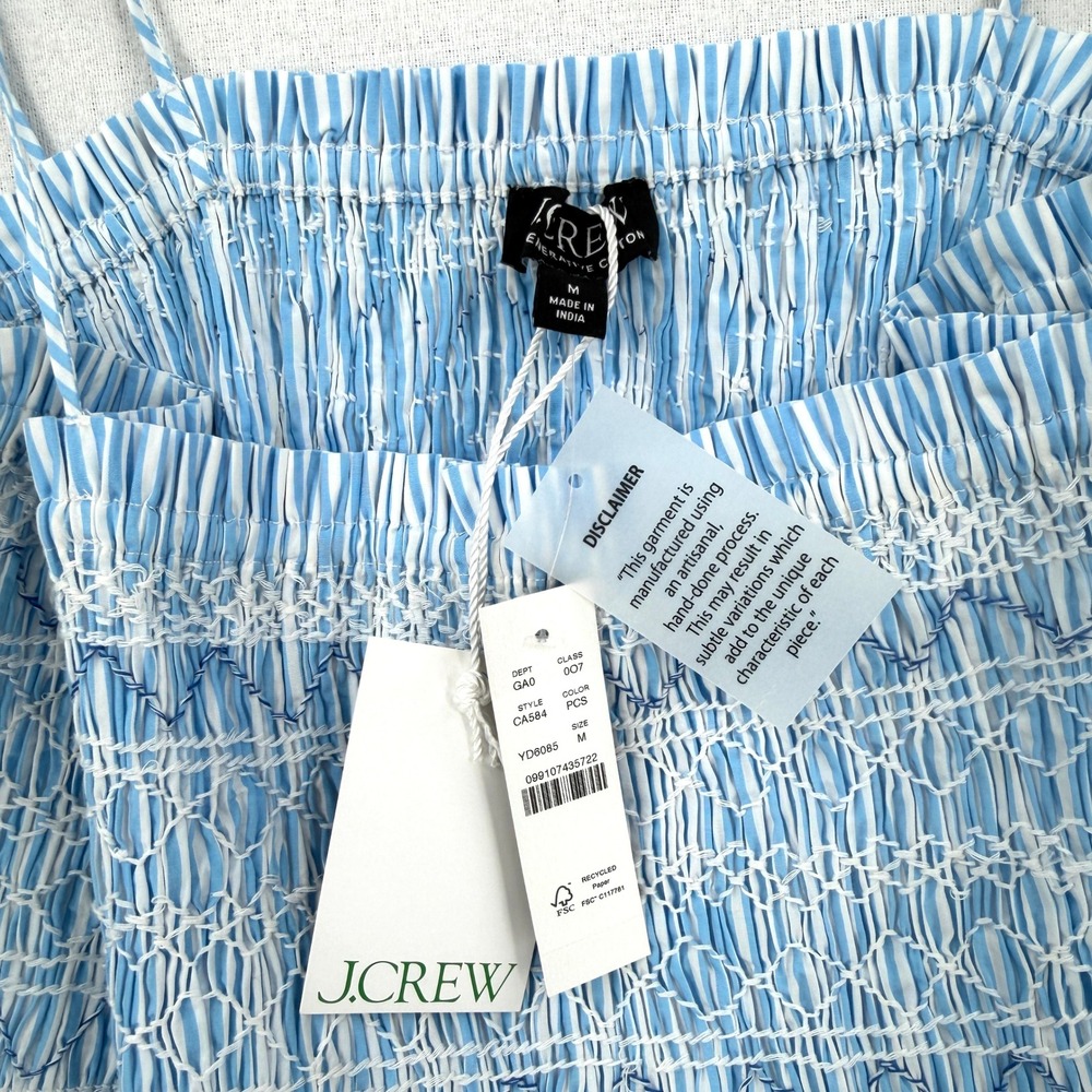 J CREW Paloma Smocked Tank Top Womens Medium Blue White Stripe Tie Shoulder NEW - Picture 12 of 15